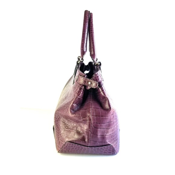 KATE SPADE Purple Stevie Carlsbad Leather Bag Embossed Croc Double Handles Purse - Picture 3 of 13